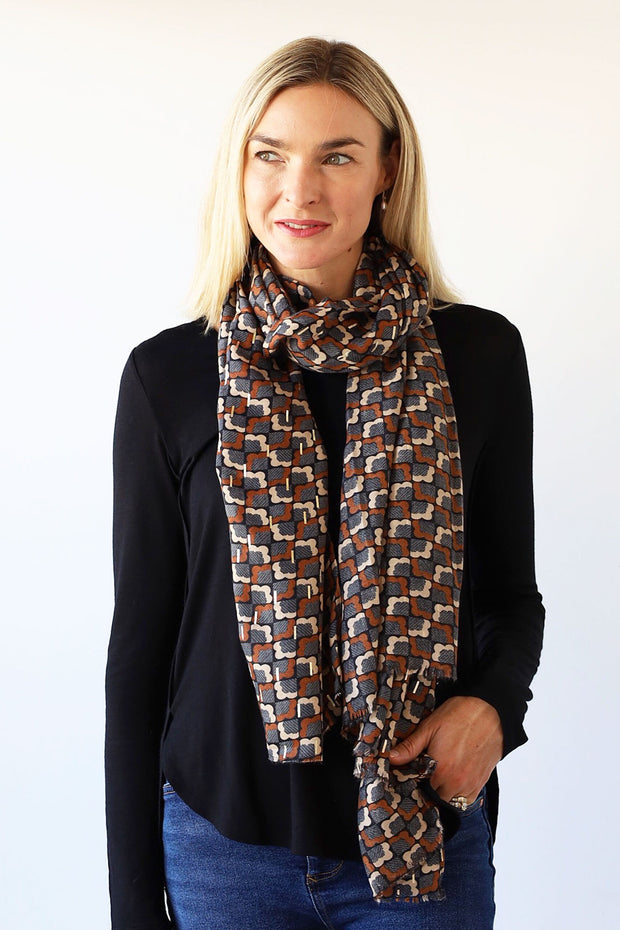 Archer House Geometric Print Scarf with Gold Foil  SC810