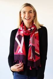 Archer House Large Abstract Print Tasselled Scarf  SC812