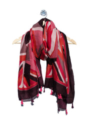 Archer House Large Abstract Print Tasselled Scarf  SC812