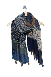 Archer House Lightweight Paisley & Spot Panelled Scarf with Tassels  SC815