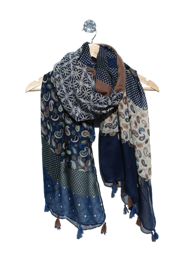 Archer House Lightweight Paisley & Spot Panelled Scarf with Tassels  SC815