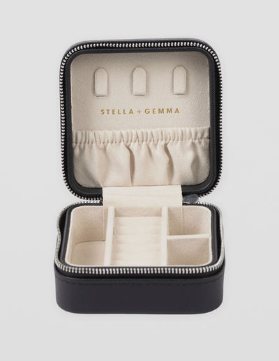 Stella and Gemma Jewellery Box Large Square Black Quilted 742