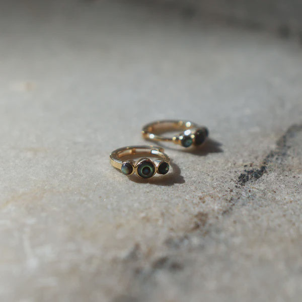 Little Taonga Paua Shell Huggie Earrings Gold Plated SG3
