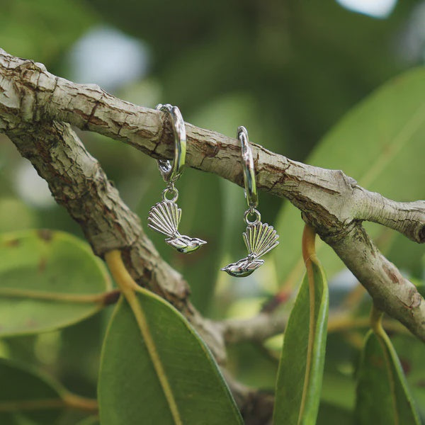 Little Taonga Piwakawaka Huggie Earrings Silver