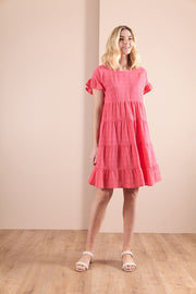 Esplanade Coral Tiered Dress with Ruffle Sleeve TP12979
