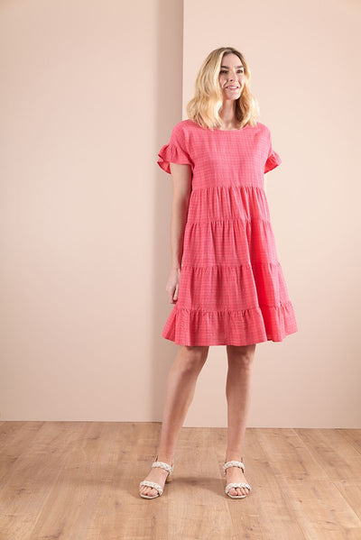 Esplanade Coral Tiered Dress with Ruffle Sleeve TP12979
