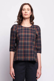 Foil Button Back Blouse in Multi Check TP14187