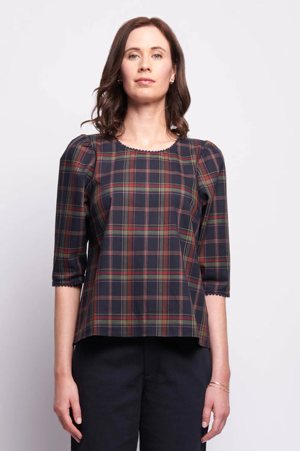 Foil Button Back Blouse in Multi Check TP14187