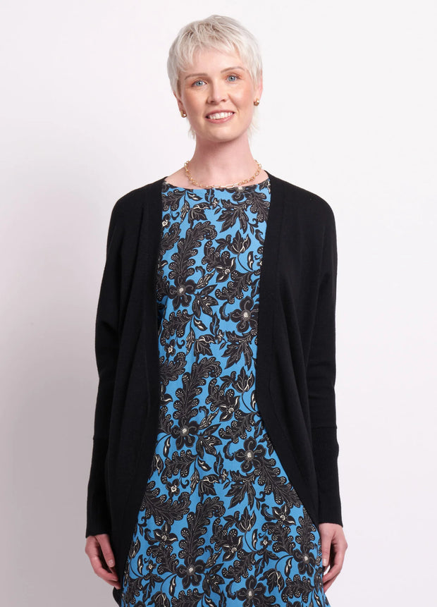 Foil Open Front Midi Cardigan in Black TP14409