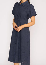 Foil Cut Above Dress in Palm True Navy TP14647