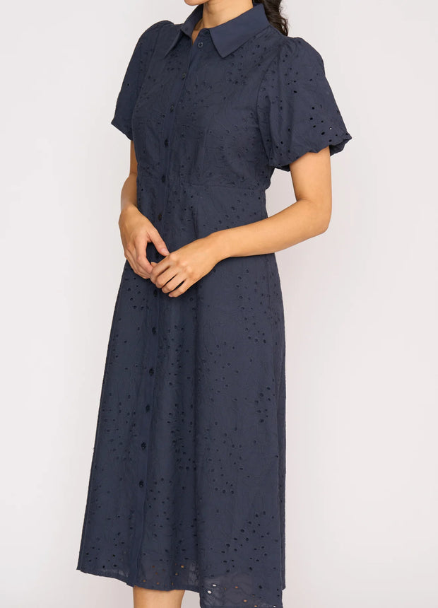 Foil Cut Above Dress in Palm True Navy TP14647
