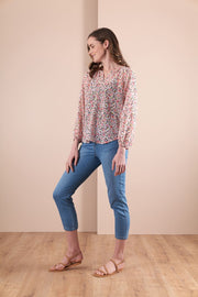 Memo V Neck Chiffon Peasant Blouse Tp13452