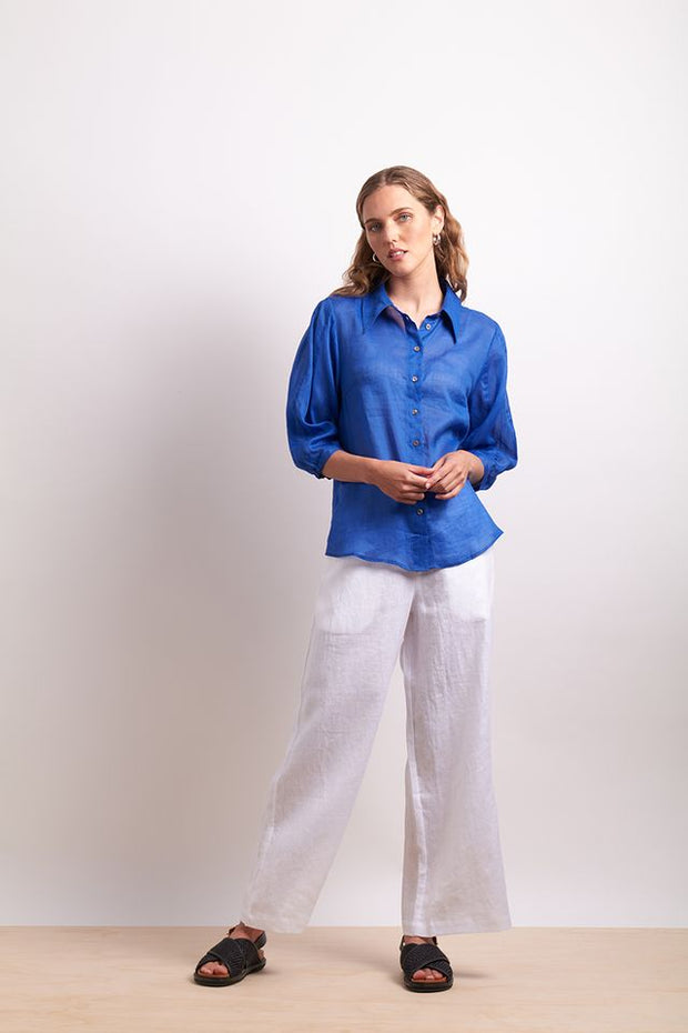 Neris Pin Tuck Shirt in Marina Blue 2784