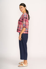 Foil Linen Wide Leg Cropped Trousers in Midnight TP14104