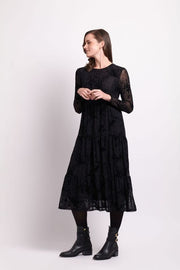 Foil Black Splatter Long Sleeve Tiered Hem Dress TP12166