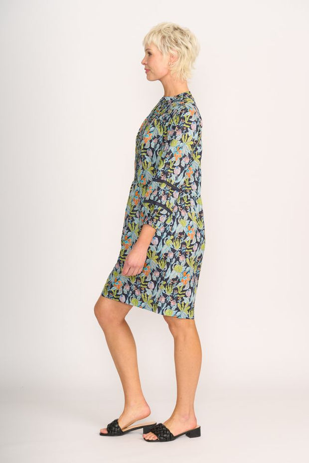 Foil Navy Floral Pintuck and Lace Dress TP14547