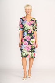 Foil Trim Time Hydrangea Linen Dress TP14557