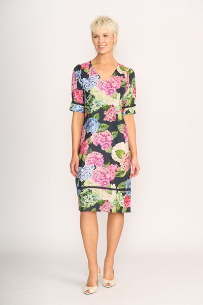 Foil Trim Time Hydrangea Linen Dress TP14557