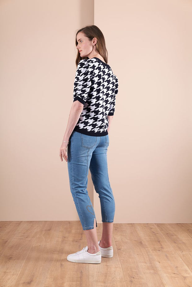 Foil Houndstooth Sweater with Rouched Sleeve Tp13413