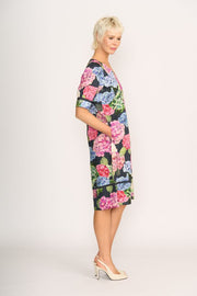 Foil Trim Time Hydrangea Linen Dress TP14557