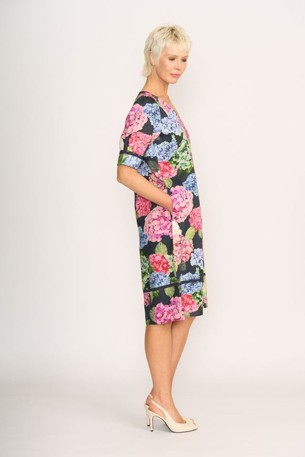 Foil Trim Time Hydrangea Linen Dress TP14557