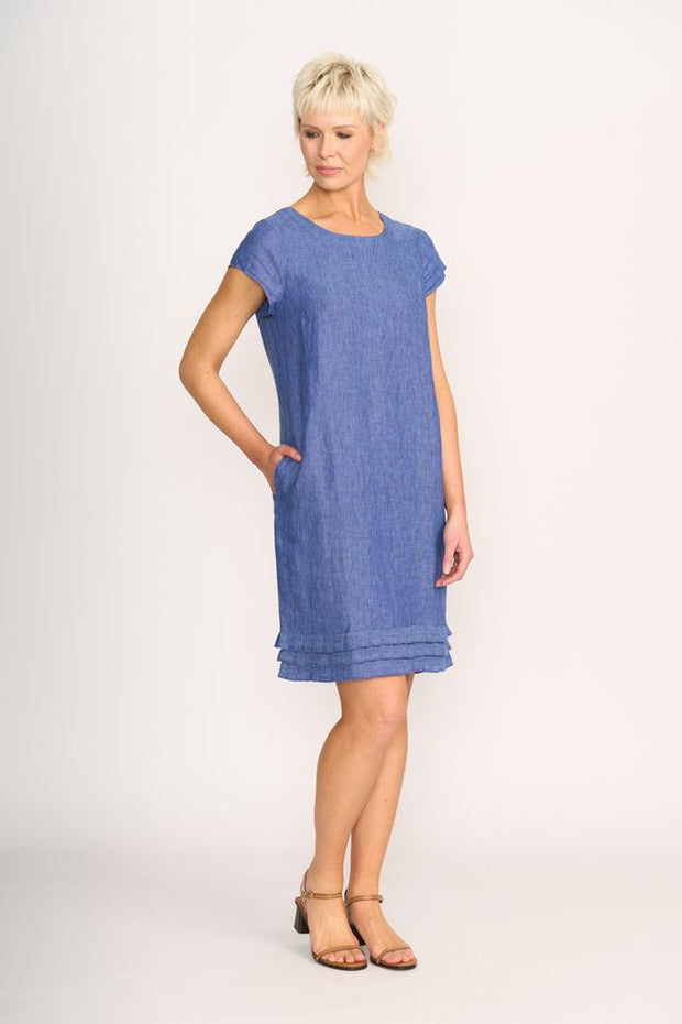 Foil Linen Pleat Dreams Dress in Denim TP14026