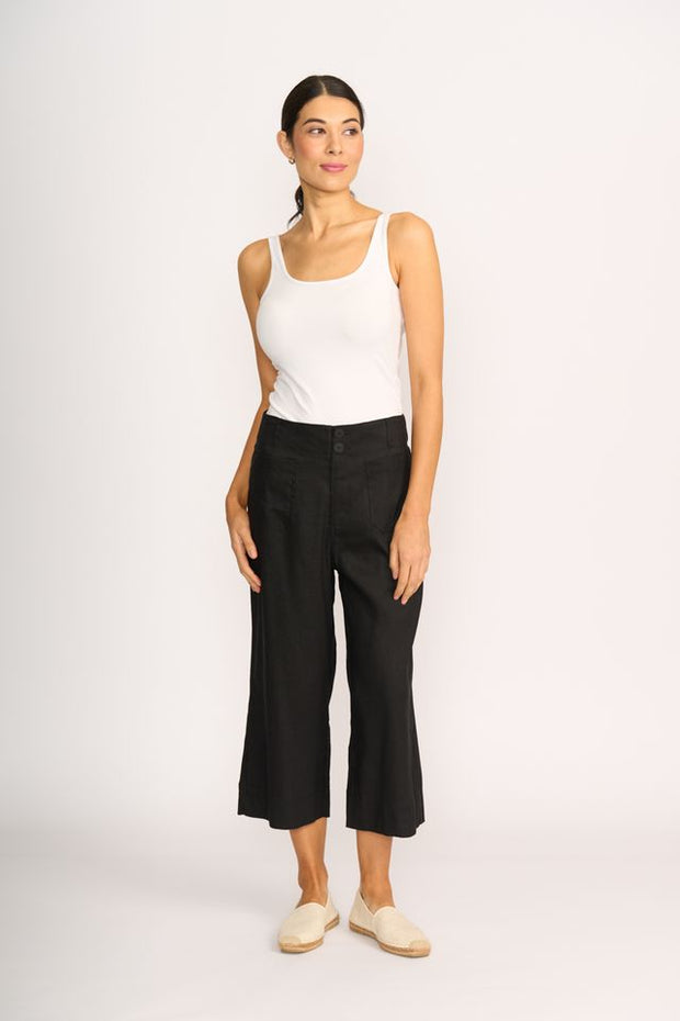 OH Three Wide Leg Mid Length Trousers in Black TP14108
