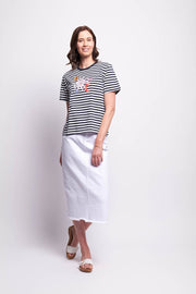 OH Three Stripe and Applique T-Shirt in Navy White Quirky TP14168