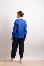 Neris Pin Tuck Blouse 2825 in Marina Blue