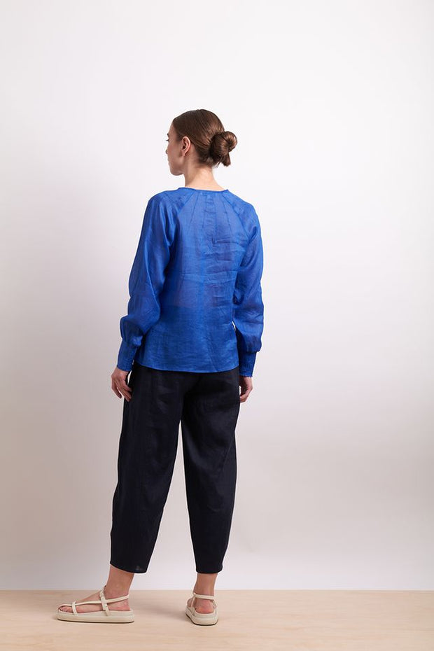 Neris Pin Tuck Blouse 2825 in Marina Blue