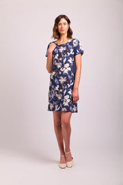 Foil Panel Lines Linen Dress in Shadow Floral TP13497