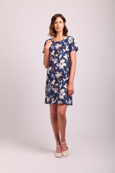 Foil Panel Lines Linen Dress in Shadow Floral TP13497