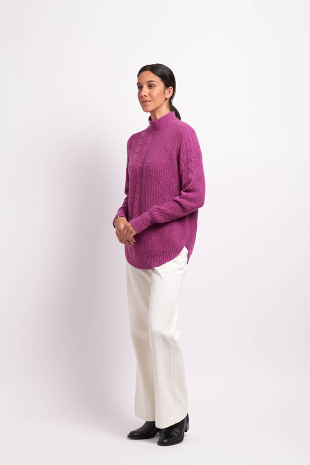 Foil Cable Knit Scoop Hem Jumper in Purple TP14378