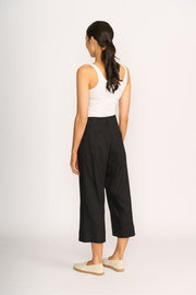 OH Three Wide Leg Mid Length Trousers in Black TP14108