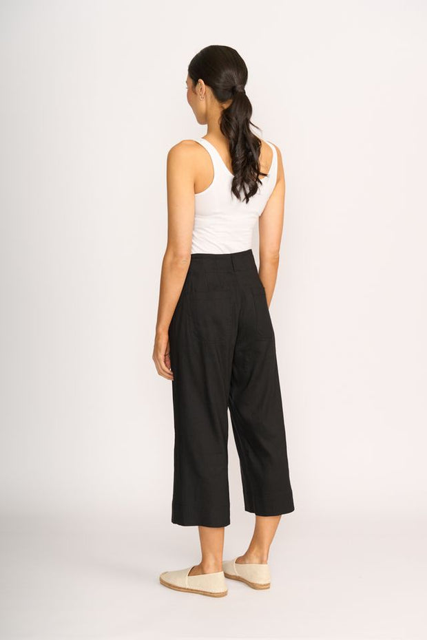 OH Three Wide Leg Mid Length Trousers in Black TP14108