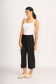 OH Three Wide Leg Mid Length Trousers in Black TP14108