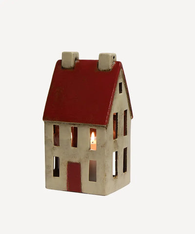 French Country Alsace Tea Light Tall Chalet Red White YA0003