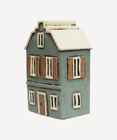 French Country Alsace Tea Light House with Shutters Blue YA0047