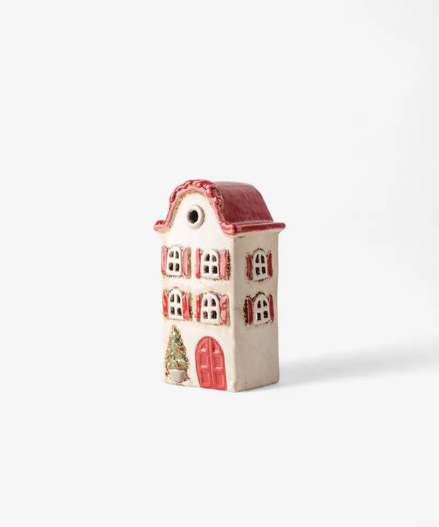Alsace Tea Light Villa Christmas Stone with Red Shutters YA0063 PICK UP FROM STORE ONLY