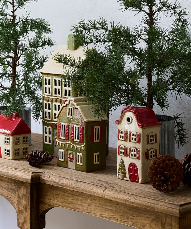Alsace Tea Light House Christmas Green with Shutters YA0067 PICK UP FROM STORE ONLY