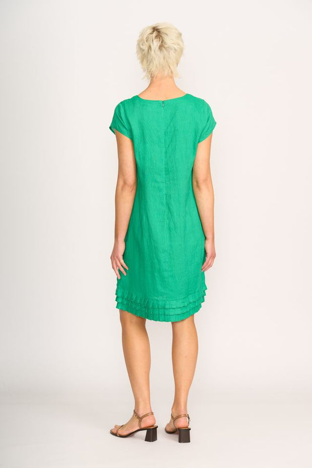 Foil Linen Pleat Dreams Dress in Green TP14026