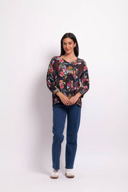 Foil Floral Burst Gathered Scoop Hem Top TP10656