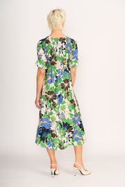 Foil Midi Shirred Bodice Dress in Floral Delight TP13788