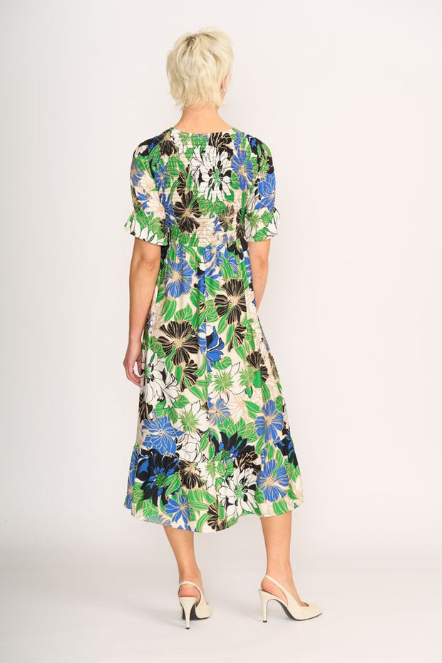 Foil Midi Shirred Bodice Dress in Floral Delight TP13788