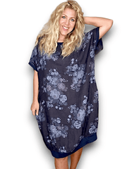 Helga May Navy High Tea Elastic Hem Dress 164004