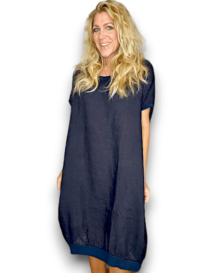 Helga May Navy Plain Elastic Hem Dress 165334