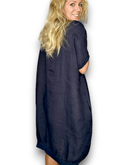 Helga May Navy Plain Elastic Hem Dress 165334