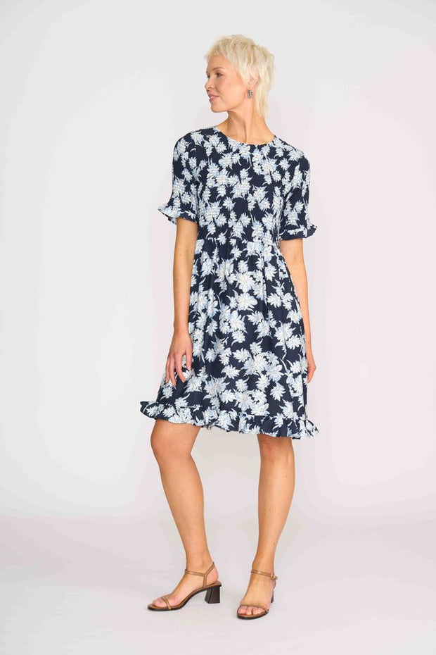 Foil Shirred Body and Sleeve Dress TP14536
