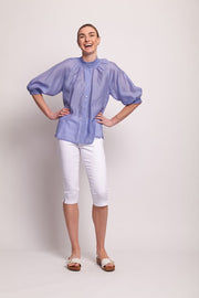 Foil Shirr Bliss Blouse in Peri Blue TP14124