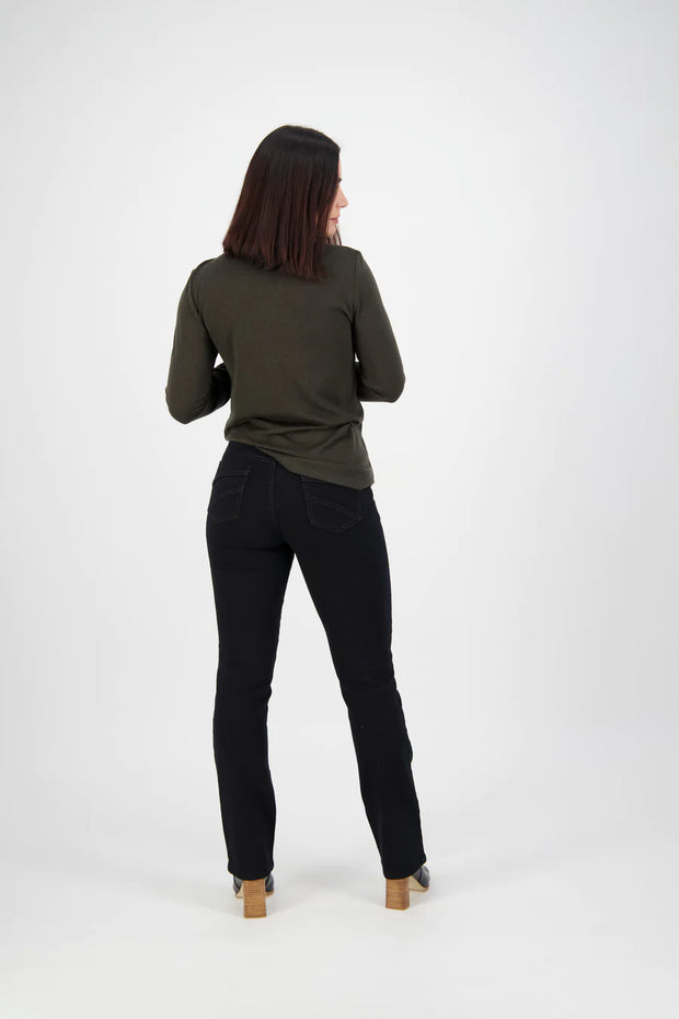 Vassalli Straight Leg Full Length High Rise Jean in Black Denim 5937